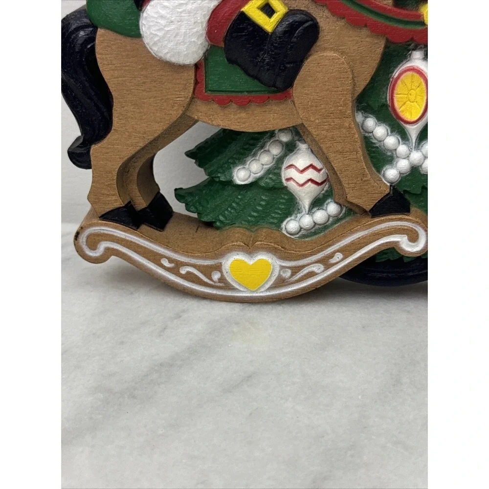 Vintage Burwood Products Christmas Tree Santa Claus Wall Hanging Rocking Horse